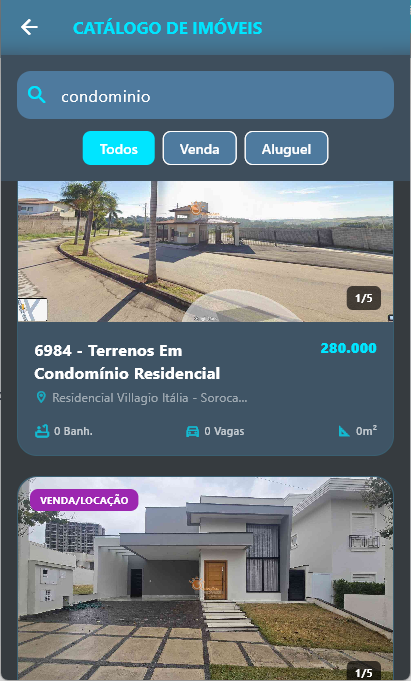 Tela do App virtualIMOB 1